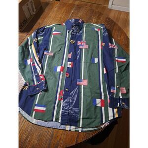 Medium Y2K 90s Nautica Sailboat Flag Long Sleeve Button Front Cotyon Shirt